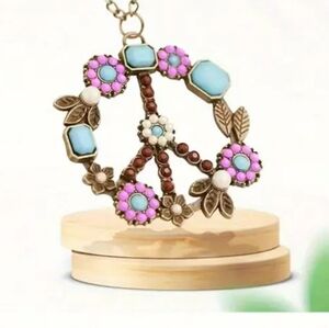 New Pink Boho Peace Sign Pendant Necklace